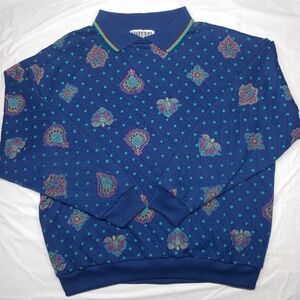 Vintage Gitano Collection Men's Blue Patterned Collard Pullover Sweater Large